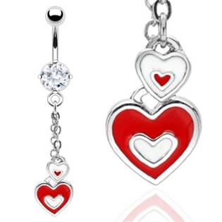 Šperky4U Visací piercing do pupíku se srdíčky - WP01039