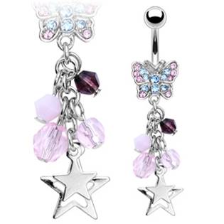Šperky4U Piercing do pupíku s barevnými kamínky a zirkony - WP01225
