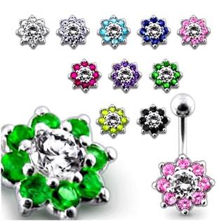 Šperky4U Stříbrný piercing do pupíku - kytička - BP01257-P