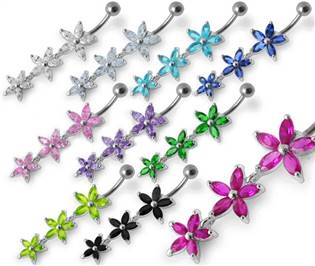 Šperky4U Stříbrný piercing do pupíku - kytičky - BP01138-A