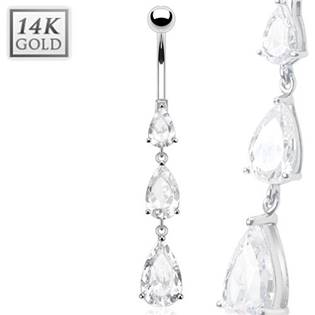 Šperky4U Zlatý piercing do pupíku - kapky, Au 585/1000 - ZL01013-WG