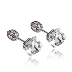 Strieborné náušnice s kryštálmi Crystals from Swarovski ®, kocky crystal