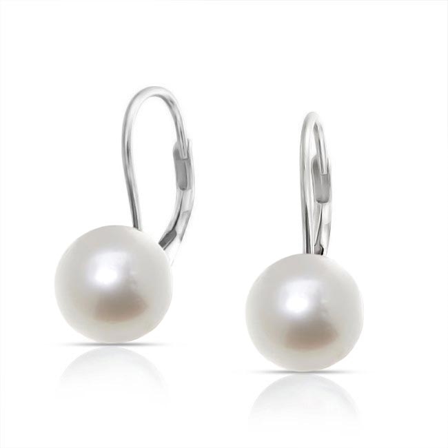 Strieborné perlové náušnice - biele perly 9 mm
