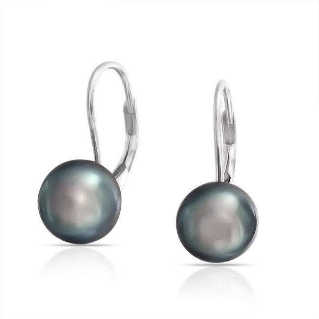 Strieborné perlové náušnice - čierne perly 9 mm