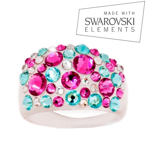 Prsteň s kryštálmi Swarovski ®, Pink / Turquoise