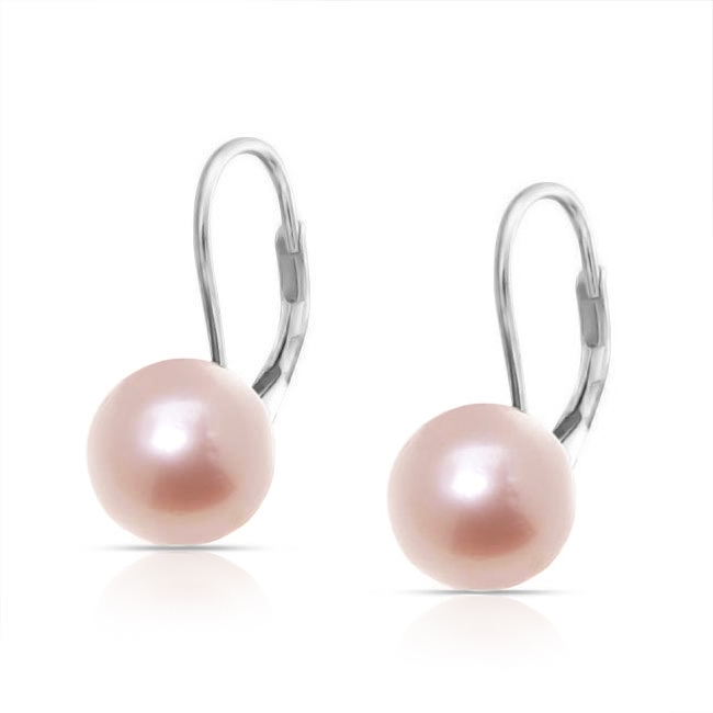 Strieborné perlové náušnice - ružové perly 9 mm