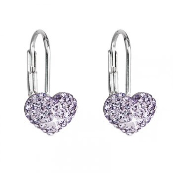 Dievčenské strieborné náušnice srdiečka s kryštálmi Crystals from Swarovski ®, Violet