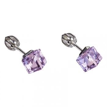 Strieborné náušnice s kryštálmi Crystals from Swarovski ®, kocky Violet