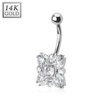 Zlatý piercing do pupku s kubickými zirkónmi, Au 585/1000