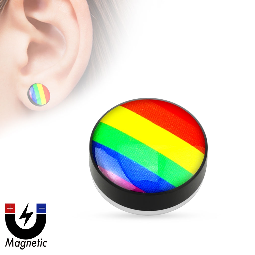 Piercing - magnetický plug do ucha, duha