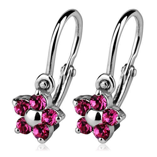 Detské náušnice strieborné - kvetinky, Crystals from SWAROVSKI®, farba: Rose