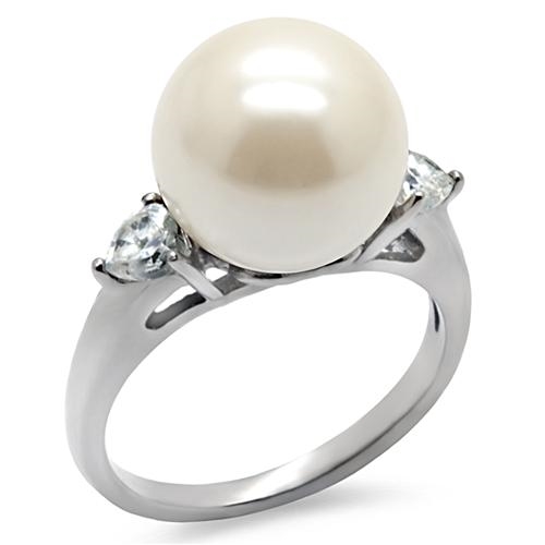 Oceľový prsteň s perlou a zirkónmi