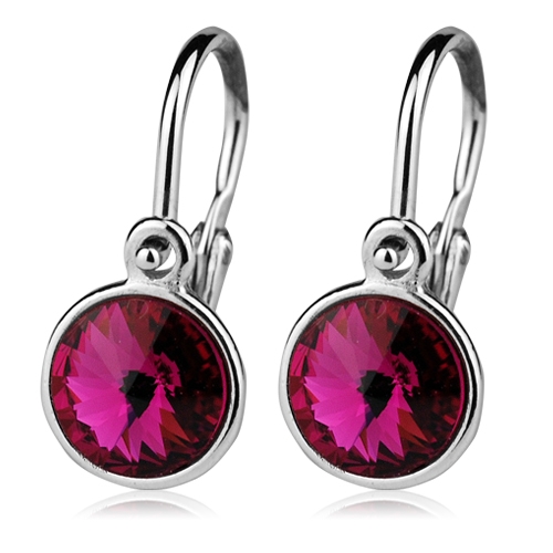 Detské strieborné náušnice, Crystals from SWAROVSKI®, farba: Fuchsia