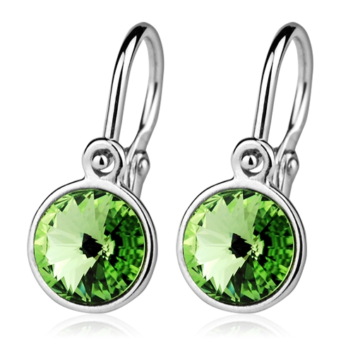 Detské strieborné náušnice, Crystals from SWAROVSKI®, farba: Peridot