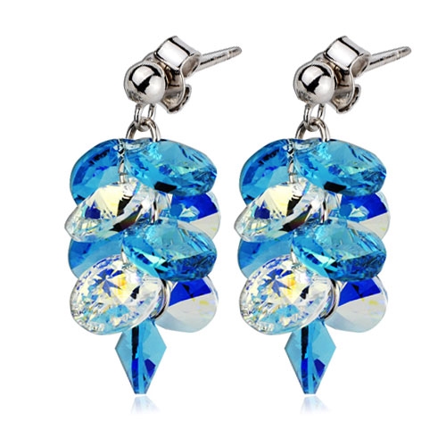 Strieborné náušnice s kryštálmi Swarovski ®, Aquamarine