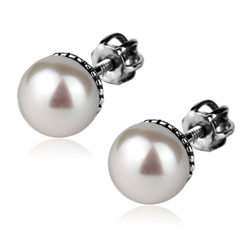 Skrutkovacie strieborné náušnice prírodné perly 7,5 mm