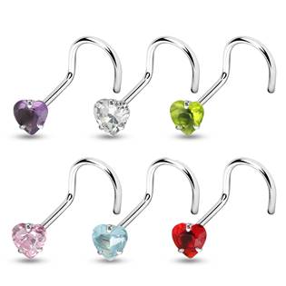Šperky4U Zahnutý piercing do nosu - srdíčko 3 mm - N01057-P
