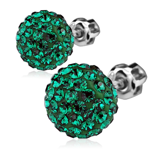 Strieborné náušnice kuličkys kryštály Swarovski ®, Dark Green