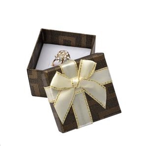 Darčeková krabička na prsteň hnedá s béžovou mašľou