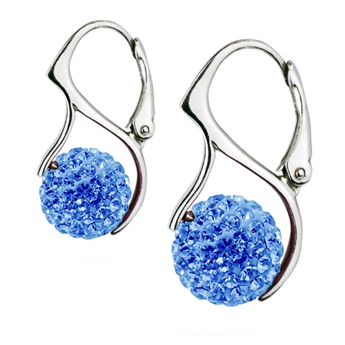 Strieborné náušnice guličky s kryštálmi Crystals from Swarovski ®, Light Blue