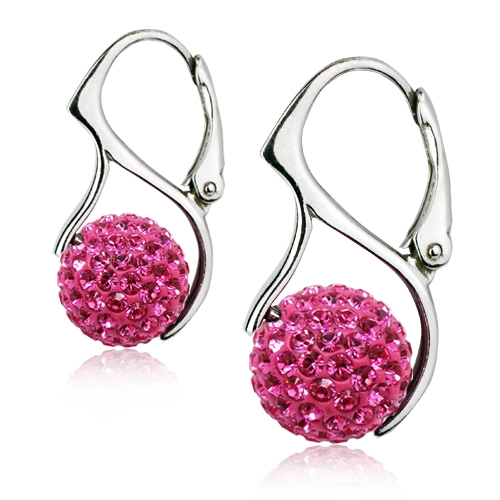 Strieborné náušnice guličky s kryštálmi Crystals from Swarovski ®, Pink