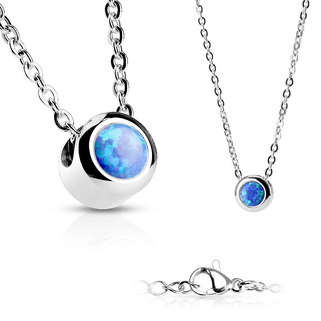 Oceľový náhrdelník s opálom modrej farby