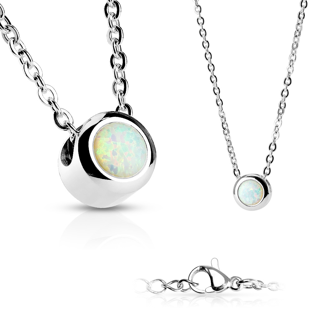 Oceľový náhrdelník s opálom biele farby
