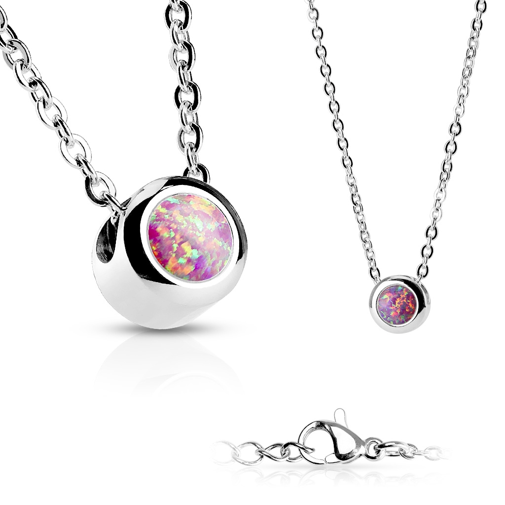 Oceľový náhrdelník s opálom ružovej farby