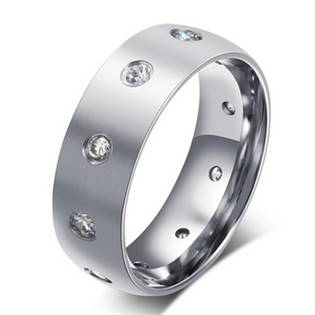 Šperky4U Dámský ocelový prsten se zirkony, šíře 8 mm - velikost 65 - OPR0063-D-65