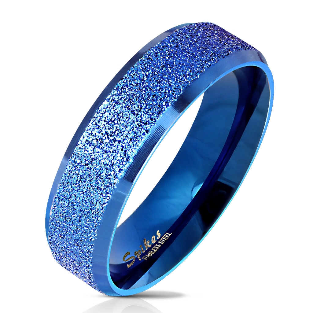 Modrý oceľový prsteň pieskovaný, veľ. 52