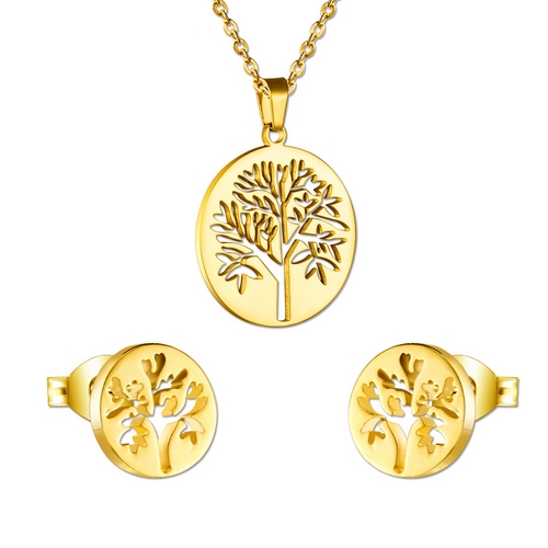 Pozlátený set šperkov z chirurgickej ocele, strom života