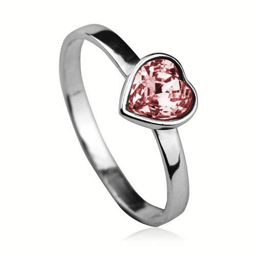 Strieborný prsteň so srdiečkom Crystals from SWAROVSKI®, farba: LIGHT ROSE