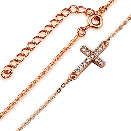 Pozlátený strieborný náhrdelník - krížik so zirkónmi