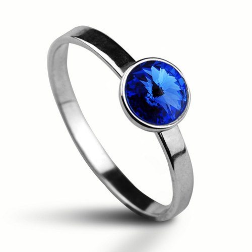 Strieborný prsteň s kameňom Crystals from Swarovski ®, farba: SAPPHIRE