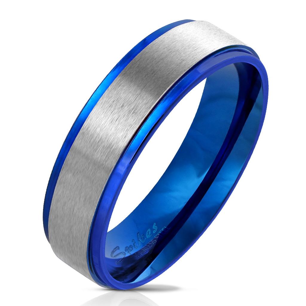 Modrý oceľový prsteň, šírka 6 mm