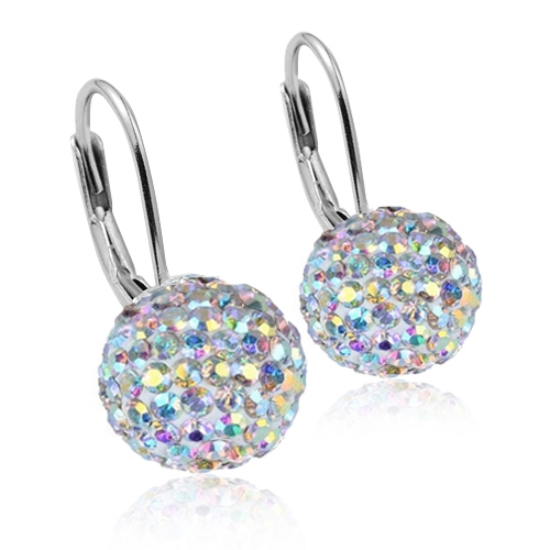 Strieborné náušnice gule 10 mm s kryštálmi Crystals from Swarovski ®, Crystal AB