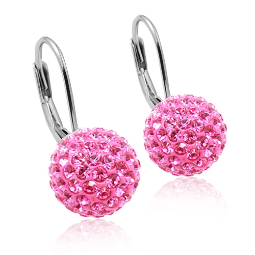 Strieborné náušnice gule 10 mm s kryštálmi Crystals from Swarovski ®, Rose