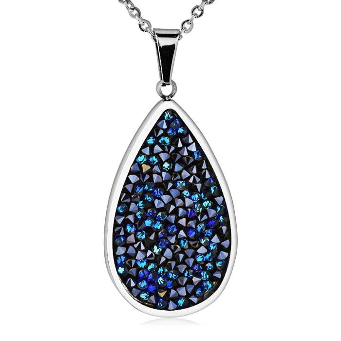 Ocelový náhrdelník s krystaly Crystals from Swarovski®, BERMUDA BLUE LV5004-BB