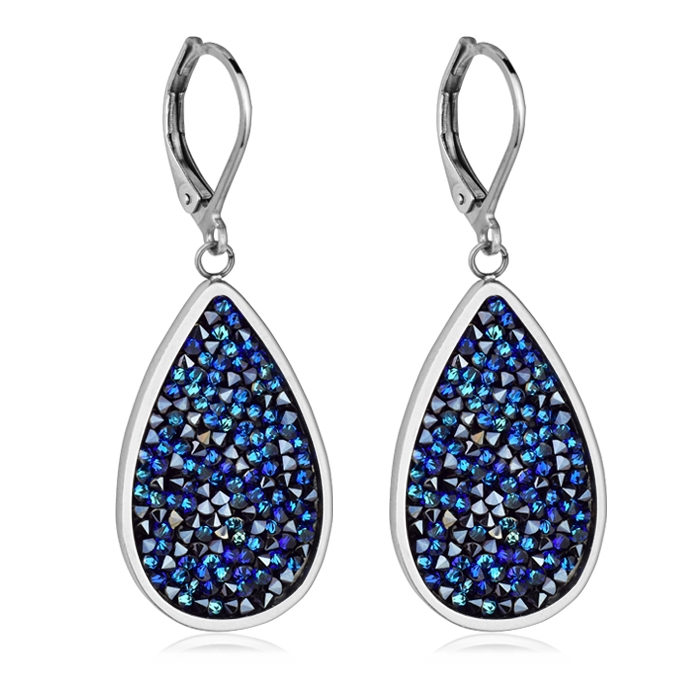 Oceľové náušnice s kryštálmi Crystals from Swarovski ®, BERMUDA BLUE