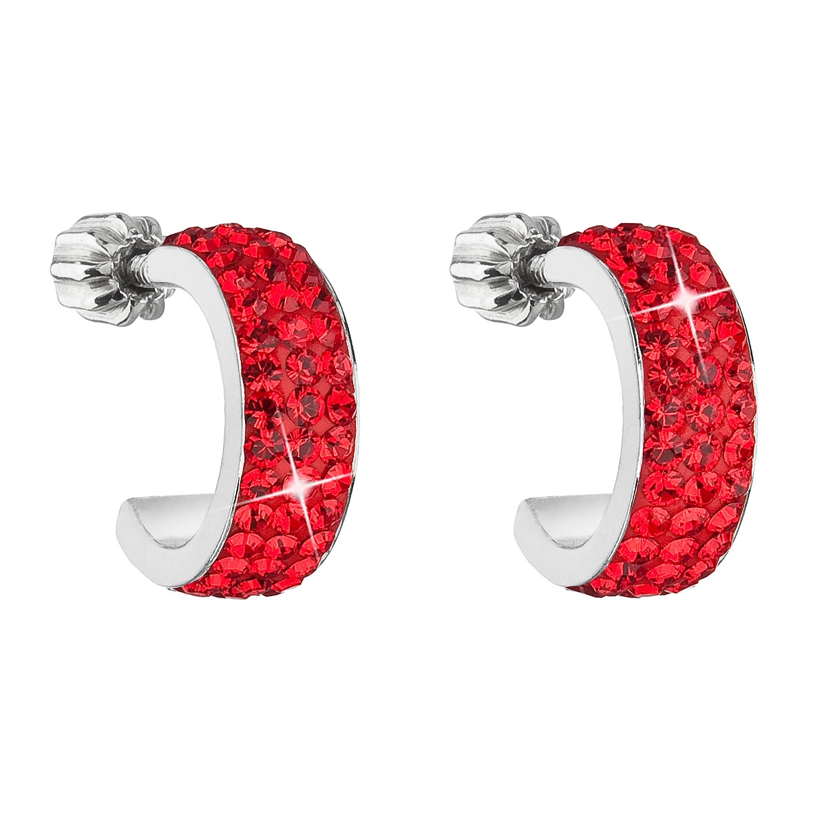 Strieborné náušnice kruhy s kryštálmi Crystals from Swarovski ®, Siam Red