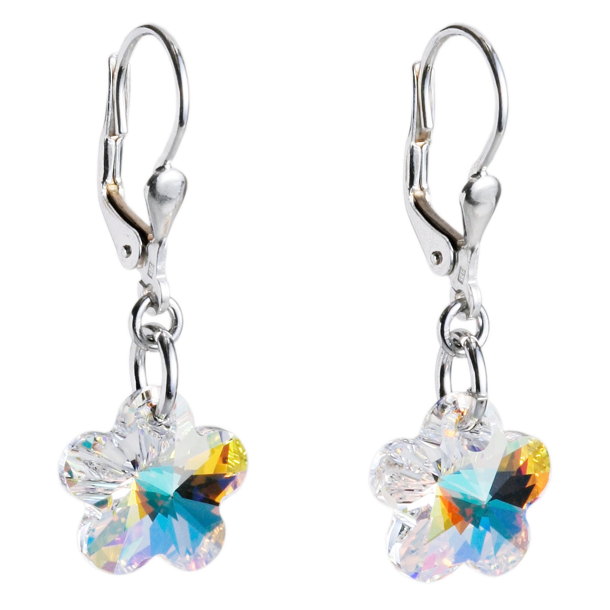 Strieborné náušnice s kvietkami Crystals from Swarovski ®, AB