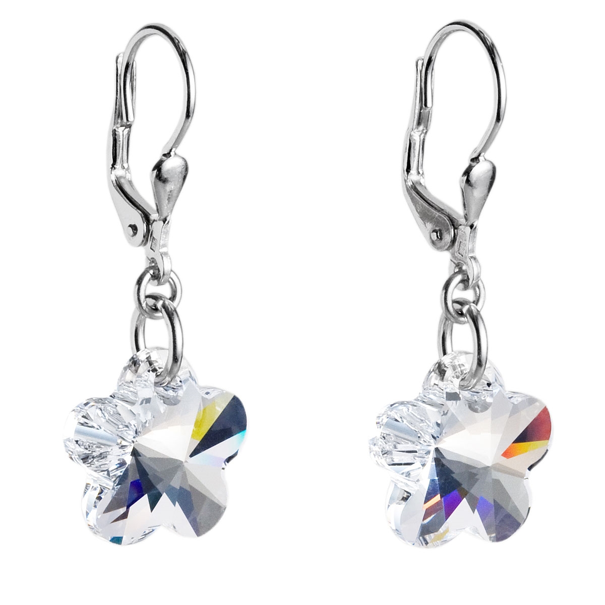 Strieborné náušnice s kvietkami Crystals from Swarovski ®, Crystal