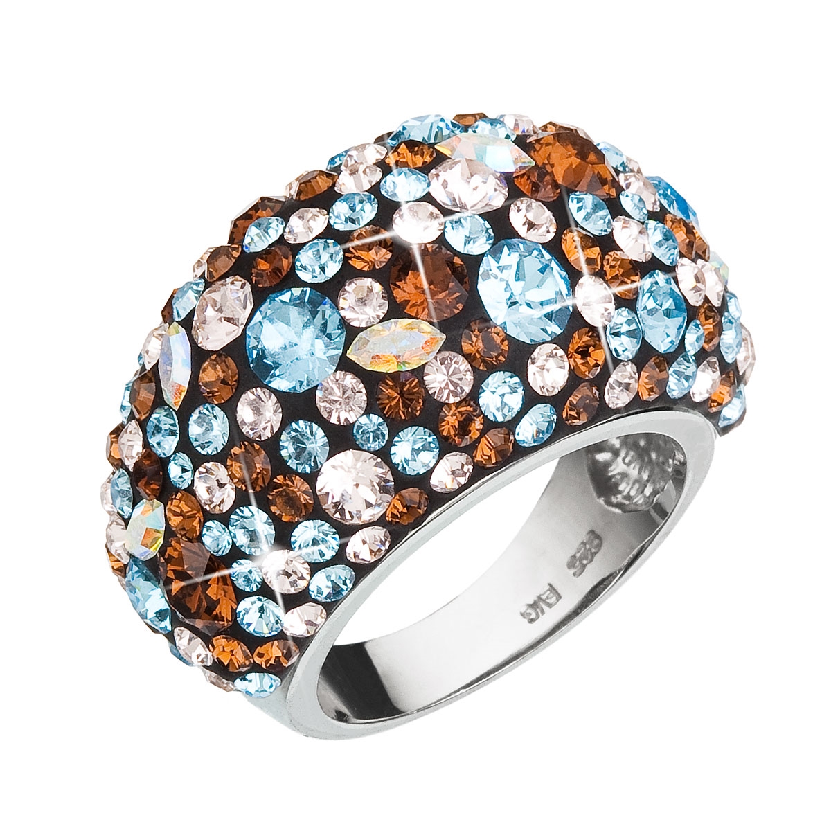 Strieborný prsteň s kryštálmi Crystals from Swarovski ®, Aqua
