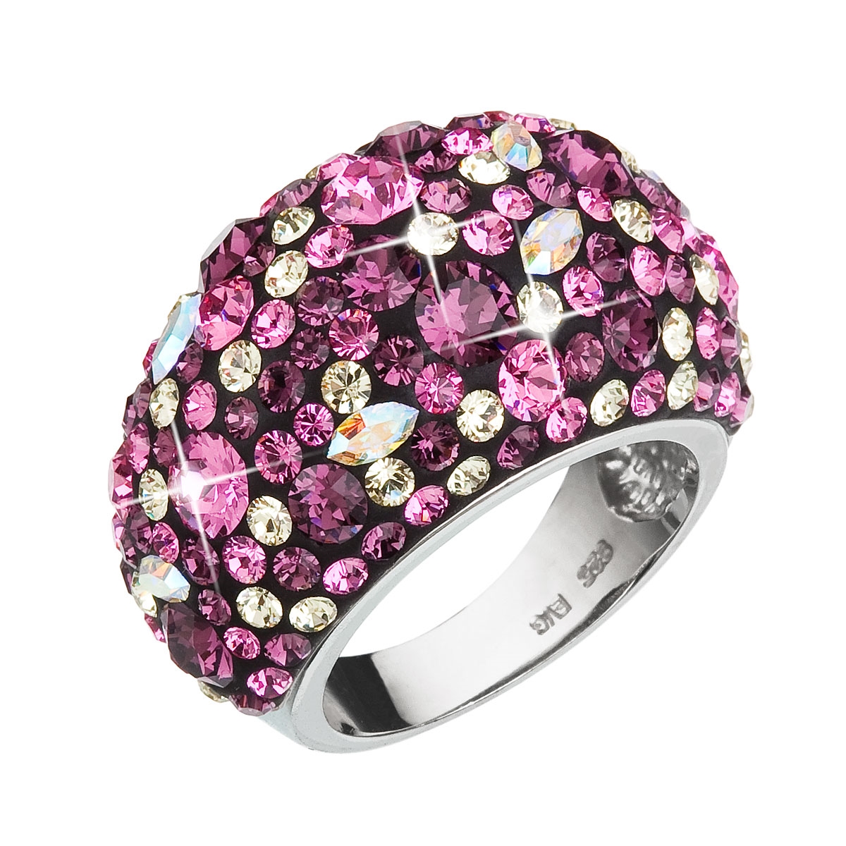 Strieborný prsteň s kryštálmi Crystals from Swarovski ®, Amethyst