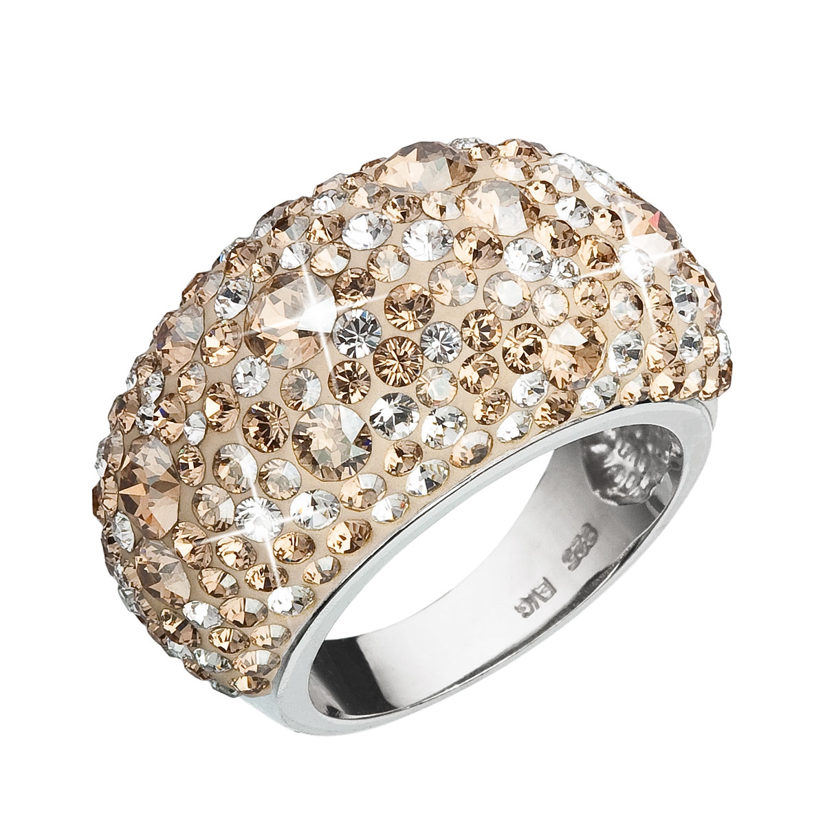 Strieborný prsteň s kryštálmi Crystals from Swarovski ®, Gold