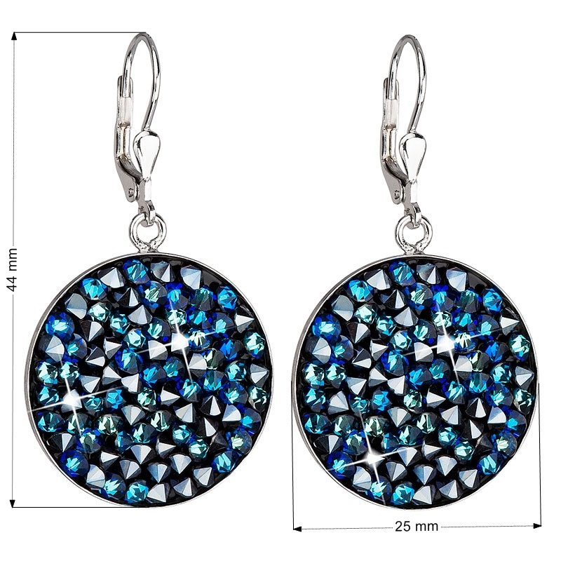 Strieborné náušnice visiace s kryštálmi Crystals from Swarovski ®, Bermuda Blue