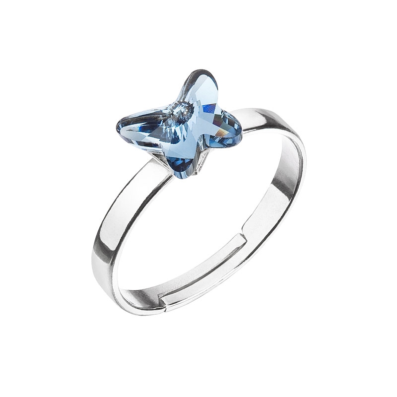 Strieborný prsteň s kryštálmi Swarovski modrý motýľ