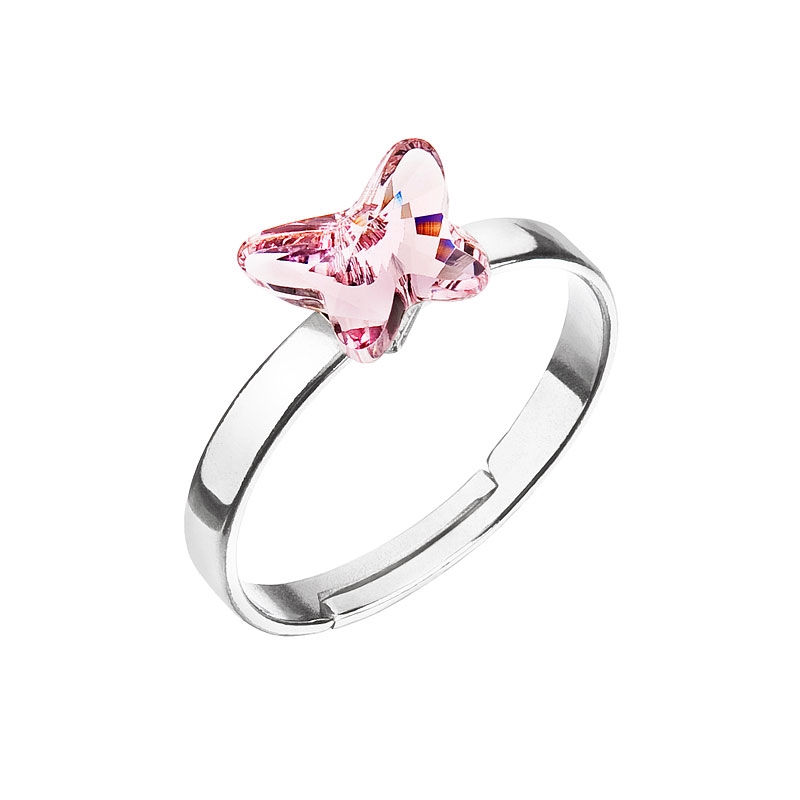 Strieborný prsteň s kryštálmi Swarovski ružový motýľ