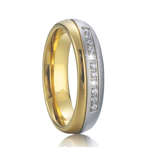Dámsky oceľový prsteň so zirkónmi, šírka 5,5 mm, veľ. 52