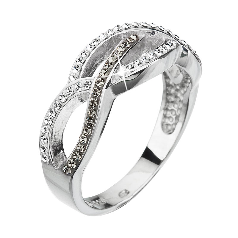 Strieborný prepletaný prsteň s kamienkami Crystals from Swarovski ®, Gray